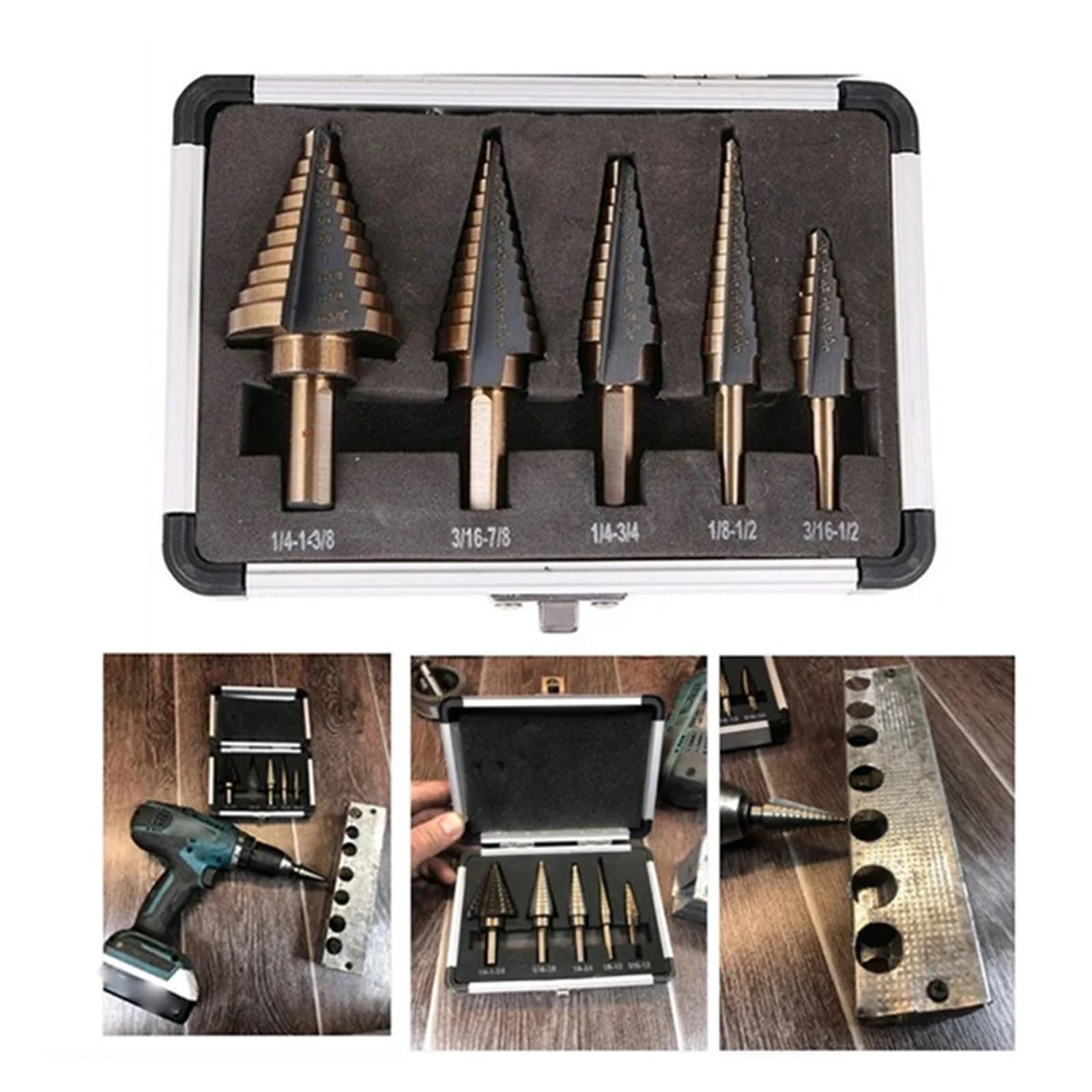 Juego de brocas escalonadas titanio cobalto HSS, 5 uds., 50 tamaños, herramientas corte agujeros cónicos