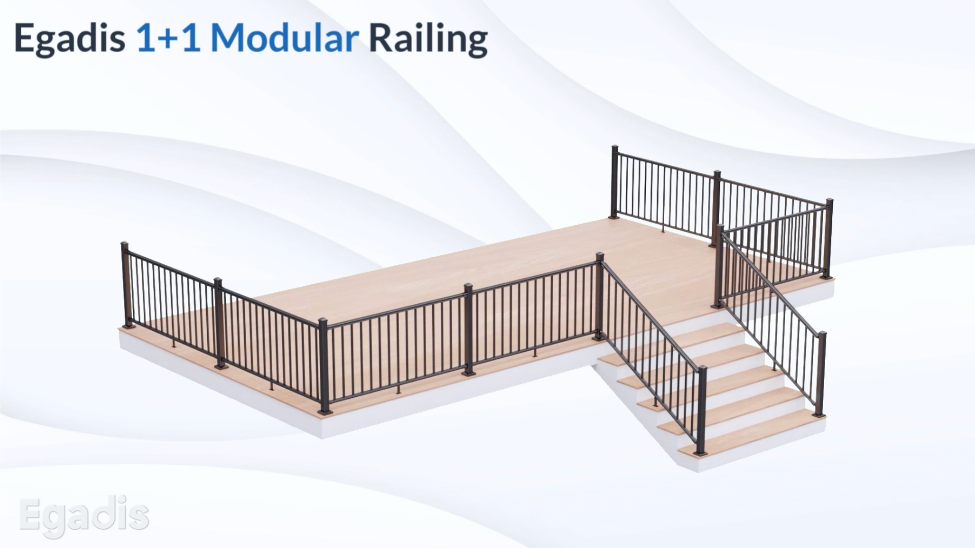 Image of Egadis 1 Pack 36 in. H x 4 ft. W Aluminum Stair Railing Kit with 2 Post, Black Textured Powder-Coat Finish Modular Aluminum Railing Kit for Outdoor Decks, Porches & Balconies (2 Post, 1 Panel)