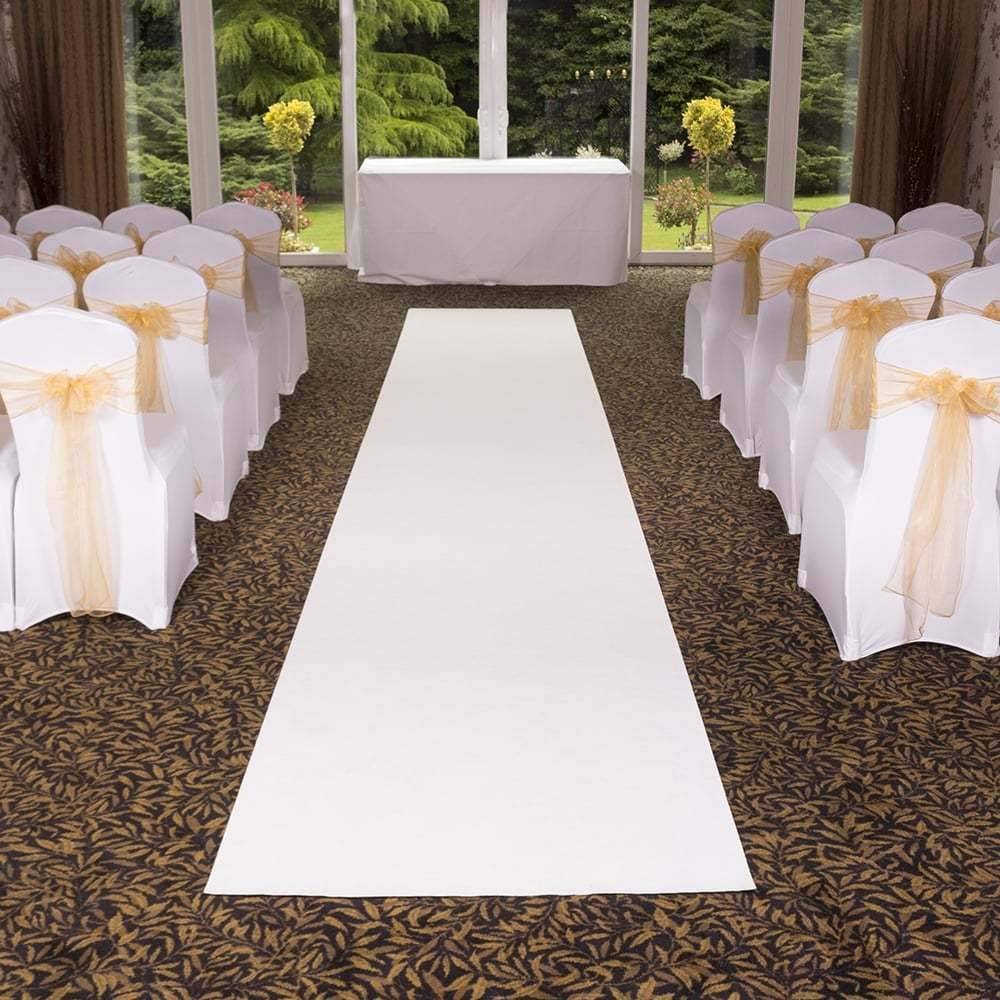 Biały bieżnik do korytarza ślubnego - 100 x 1500 cm dekoracja korytarza na zewnątrz na imprezy i wydarzenia, elegancka dekoracja korytarza na wesela i uroczystości