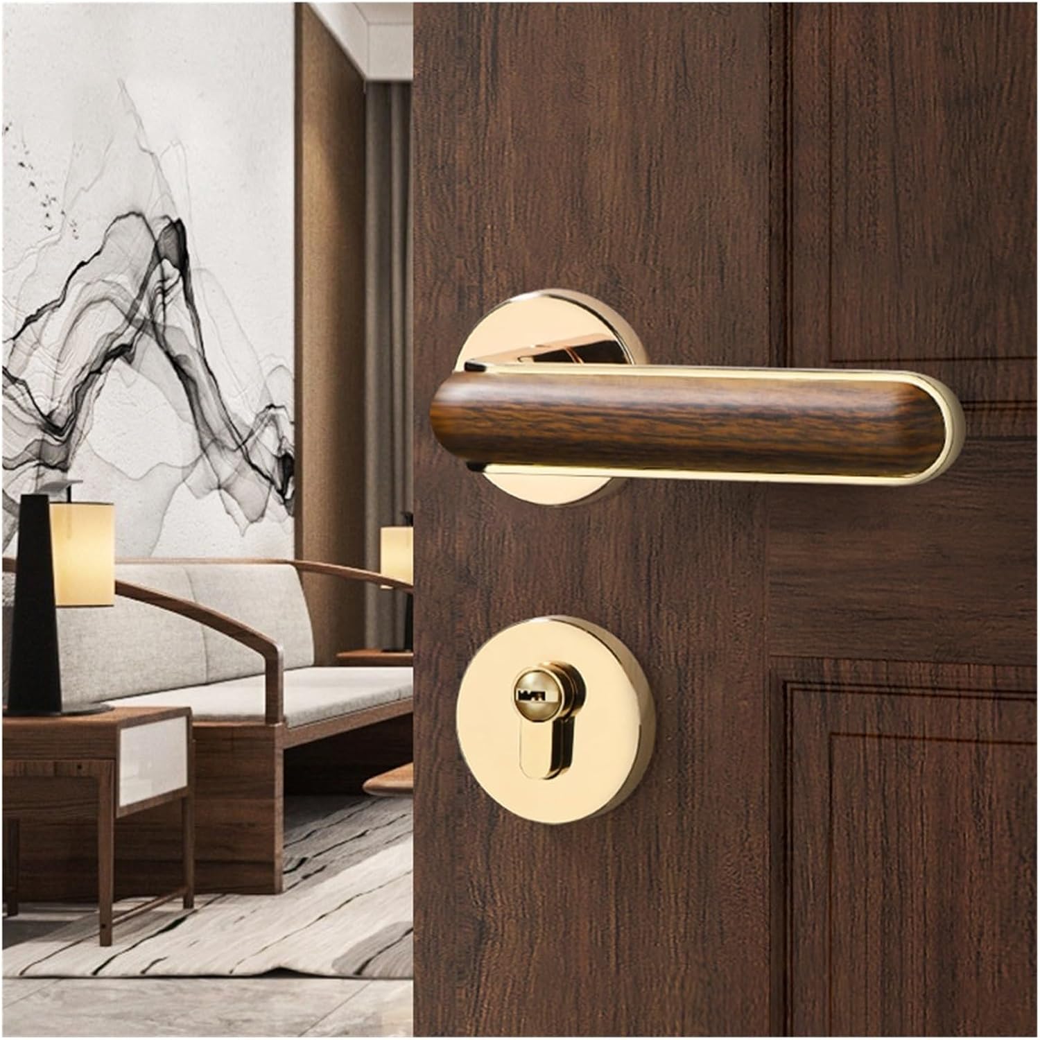 Chinese Door Lock Indoor Bedroom Door Lock Solid Wood Door Lock Household Bronze Split Lock Silent Door Handle
