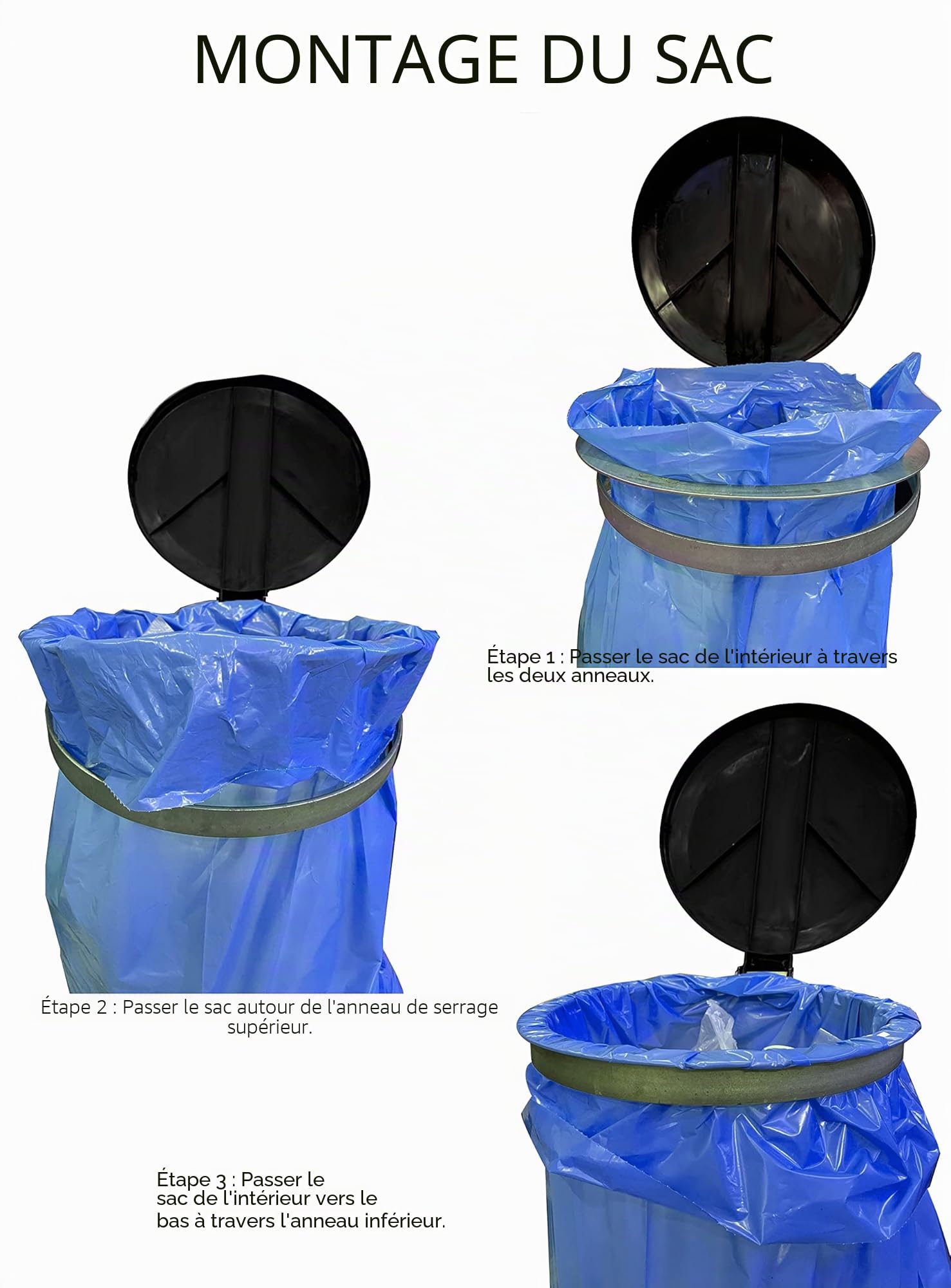QUICK STAR Support pour Sac Poubelle avec Couvercle et 4 roulettes | Porte-Sac Poubelle en Métal 120 litres | Robuste en Acier Galvanisé | Sac Jaune 120L | Conteneur à Déchets Mobile