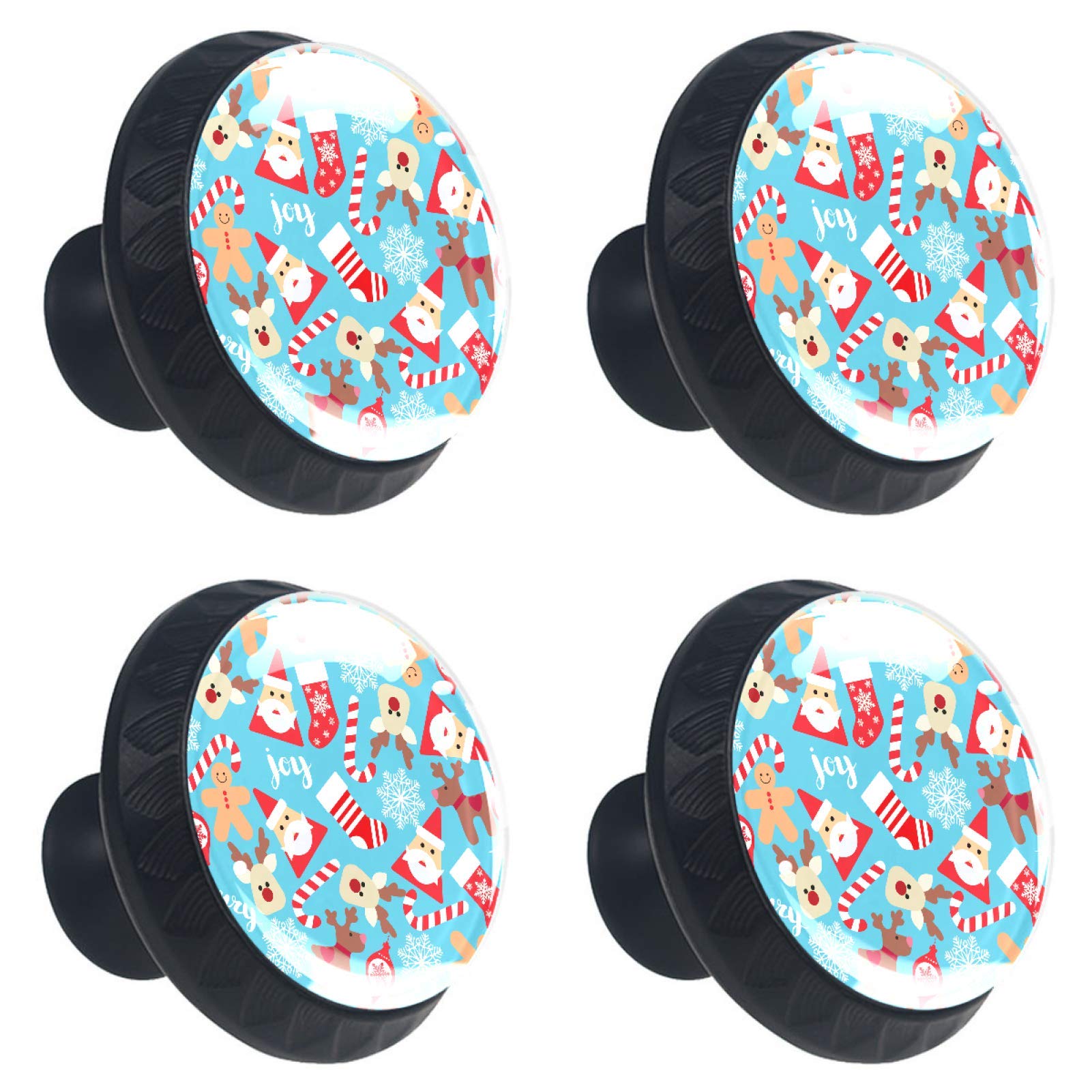 Boutons de tiroir en verre Père Noël Lot de 4 poignées colorées pour meuble de Noël