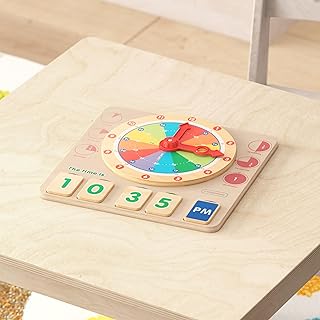 Classroom Essentials Commercial Grade STEM Telling Time Learning Board with Digital and Analog Readings in Natural Finish with Multicolor Accents