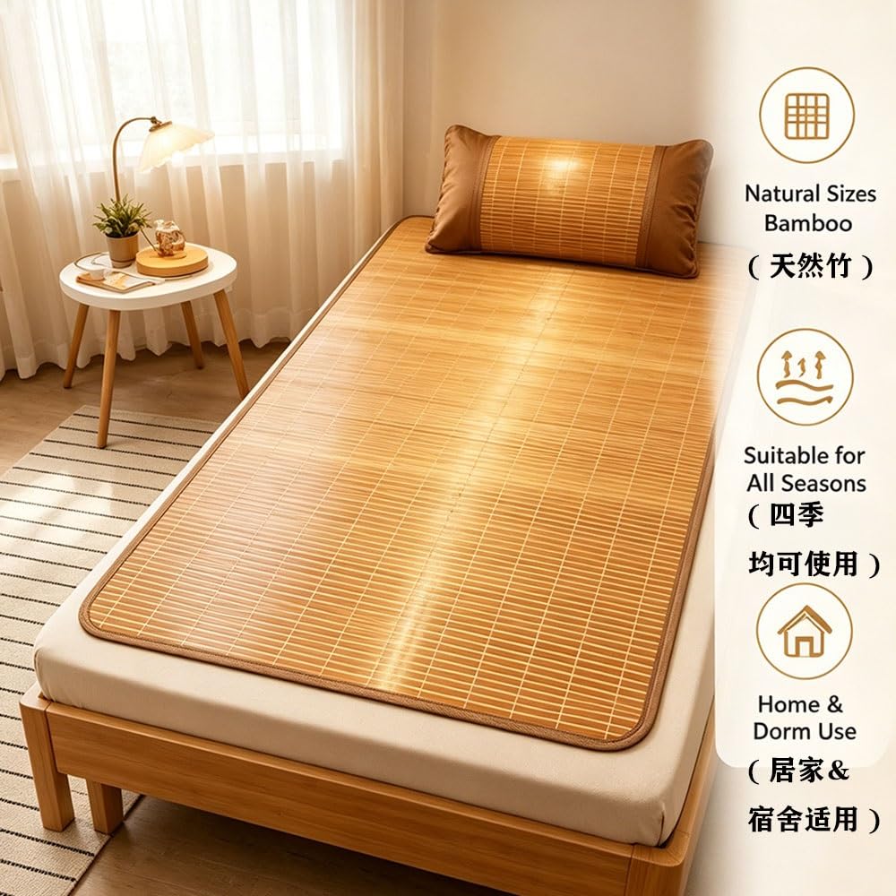Saison D'été Matelas Bambou - Tapis De Sol Respirant À Refroidissement Nattes De Couchage D'été - Tapis De Bambou Pour Dormir Lit Simple - Pour Le Salon, Le Couloir, La Cuisine Ou Le Bureau(90x190cm)