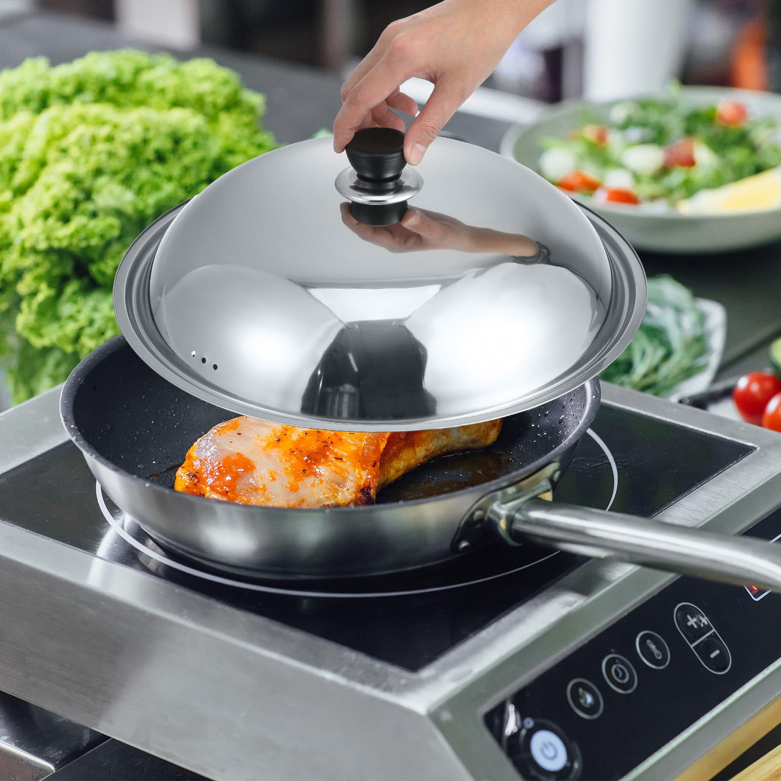 COLLBATH Edelstahl Kochtopfdeckel Dicker Spritzschutz und Dampferhaltender Universaldeckel Hitzebeständig und Multifunktional für Pfannen und Töpfe Anti verbrühungsschutz Küchenzubehör