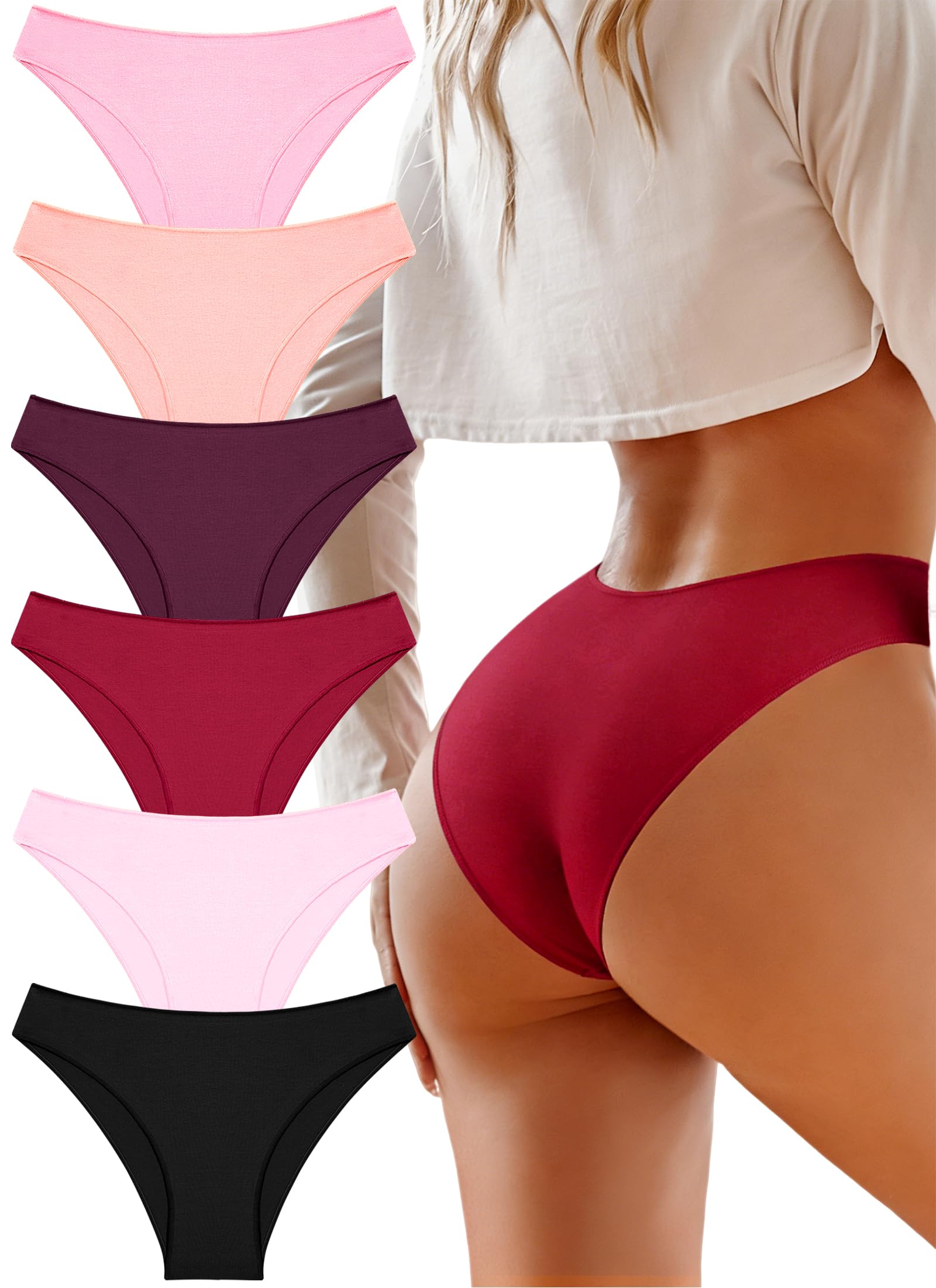 Cotton Underwear Women Sexy Cheeky Bikini Panties Lingerie Outfits 6 pack | Soft Breathbale Basics Essentials Underwear Plus Size Cute Fall Summer Neutrals Colors Panties Outfits Clothes for Women Girl
