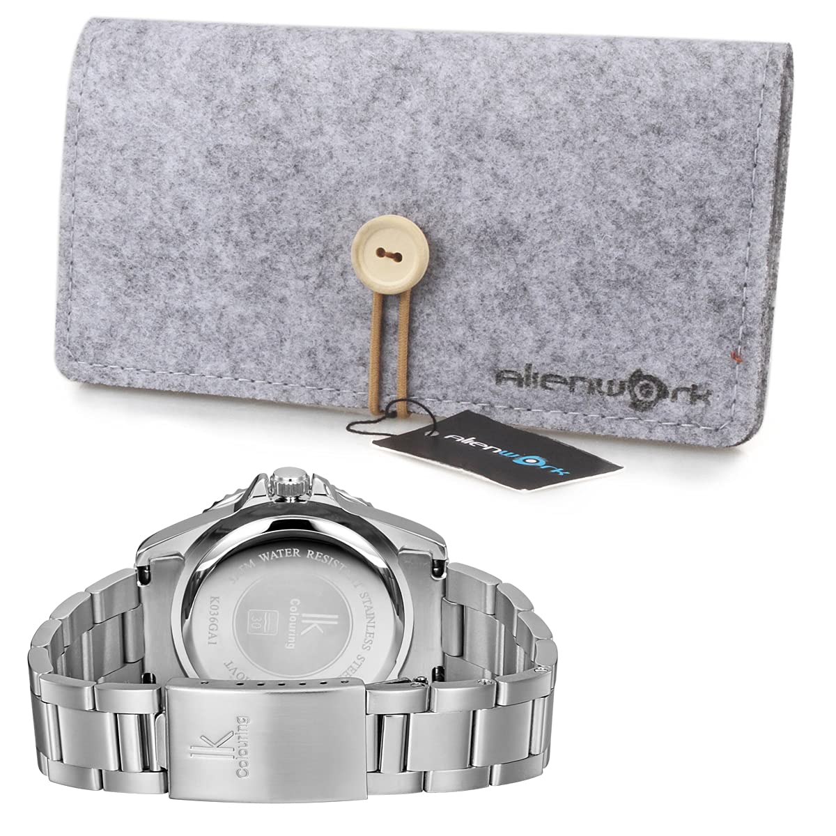 Alienwork IK Orologio Uomo Donna Calendario Cinturino in Metallo