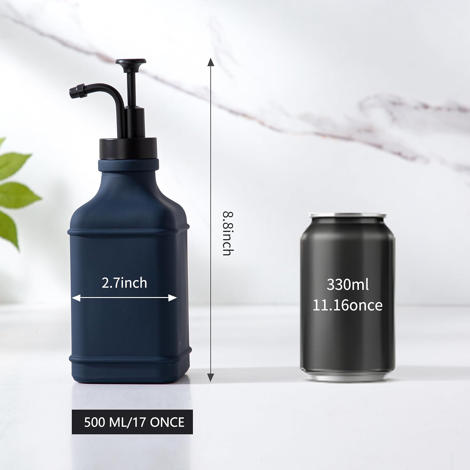 Enra Glass Soap Dispenser,17oz Glue Bathroom Soap Dispenser,Modern Hand Liquid Soap Dispensers with Stainless Steel Pump for Bathroom,Kitchen (Blue) - Image 3