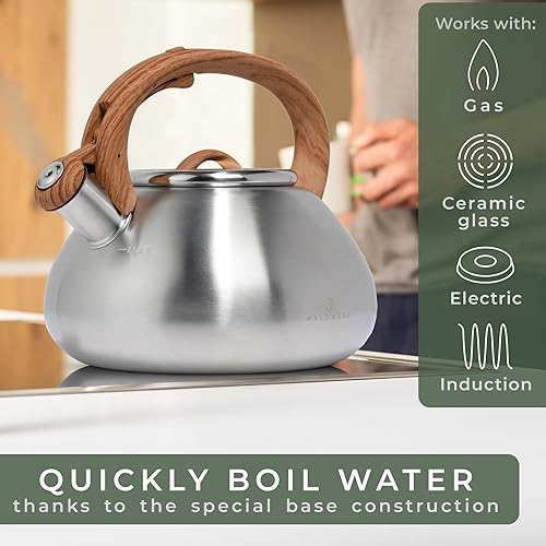 Miniatura 2 de WALDWERK Estufa de té (2.4 cuartos de galón), tetera para estufa, también para estufas de inducción y gas, hervidor de té de acero inoxidable,