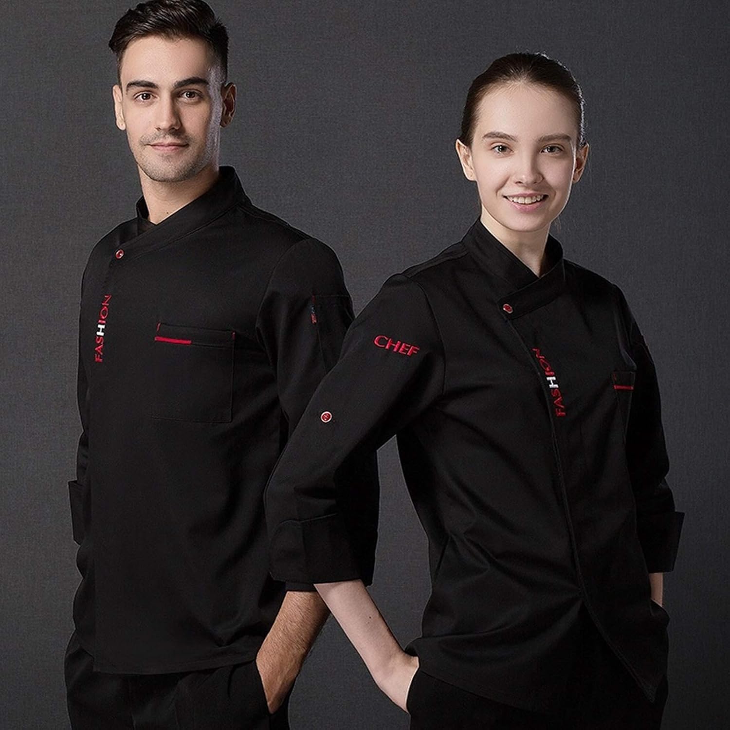 Chef Coat, Unisex Chef Jacket Short Sleeve Chef Uniform Breathable Restaurant Catering Cooking Clothes Kitchen Food Service Hotel Sushi Work Shirt(Black_B(L))