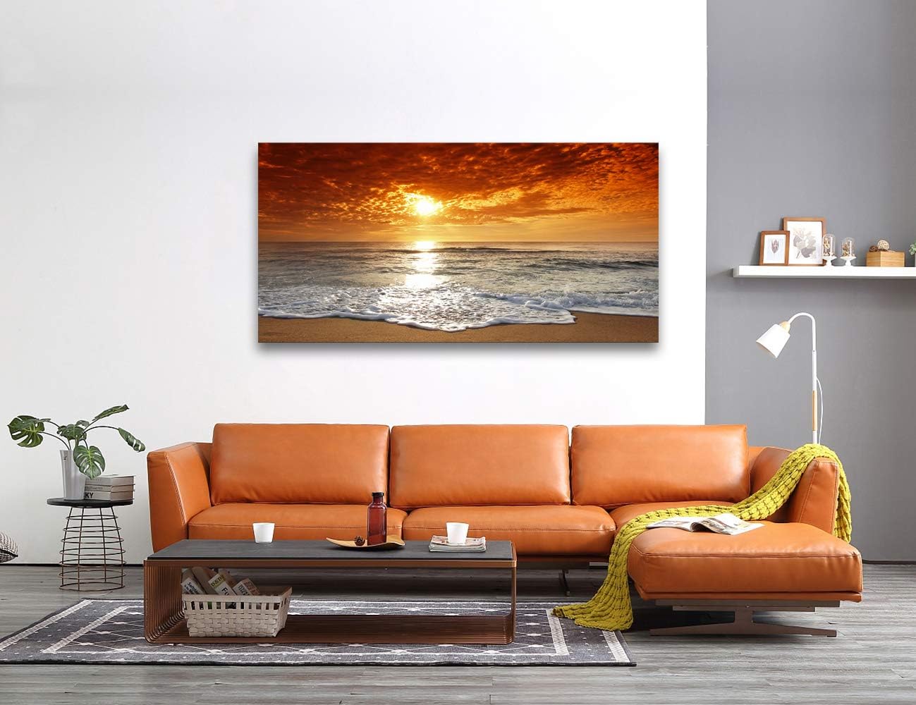 Muolunna S04650 Canvas Prints Wall Art Sunset Ocean Beach Pictures Photo Paintings for Living Room Bedroom Home Decorations Stretched and Framed Ready to Hang Seascape Waves Artwork 20x40inch - Image 4