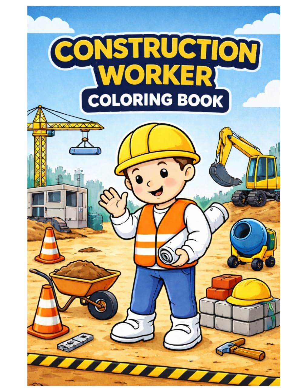 Construction Worker Coloring Book: 50 Fun Construction Site Coloring Pages with Excavators, Cranes and Trucks for Kids