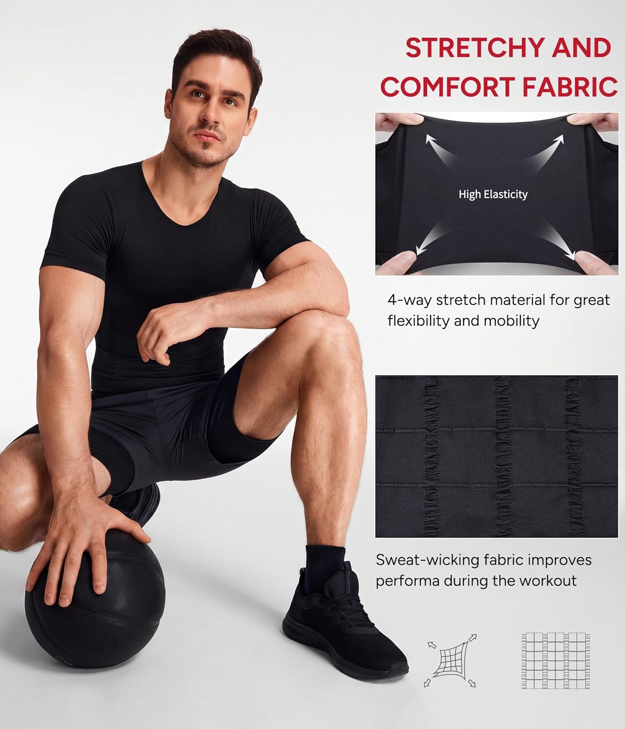 Nebility Compression Shirt Men - Shapewear Mens Slimming Undershirt Short Sleeve Sports Athletic Workout Shaper Tank Top - Image 6