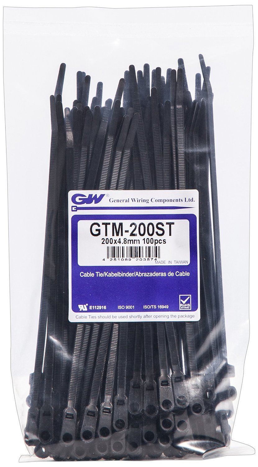 GW Wiring ProductsMountable Head Tie 202 x 4.8 mm, Black, 100 pcs, GTM-200STBC