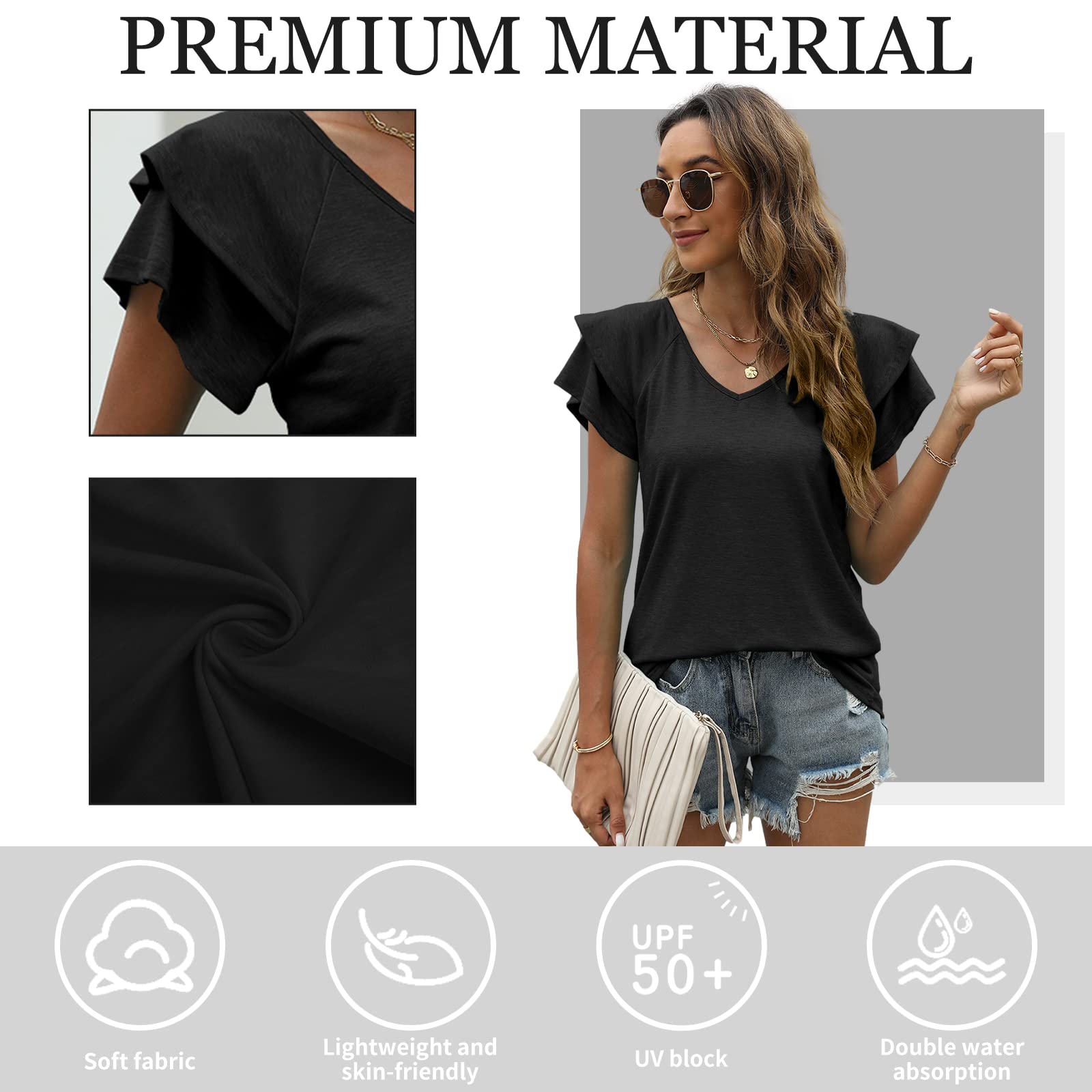 T Shirt Donna Estive con Scollo a V e Balze Manica Corta Magliette Donna Elegante Rilassato Bluse e Camicie da Donna