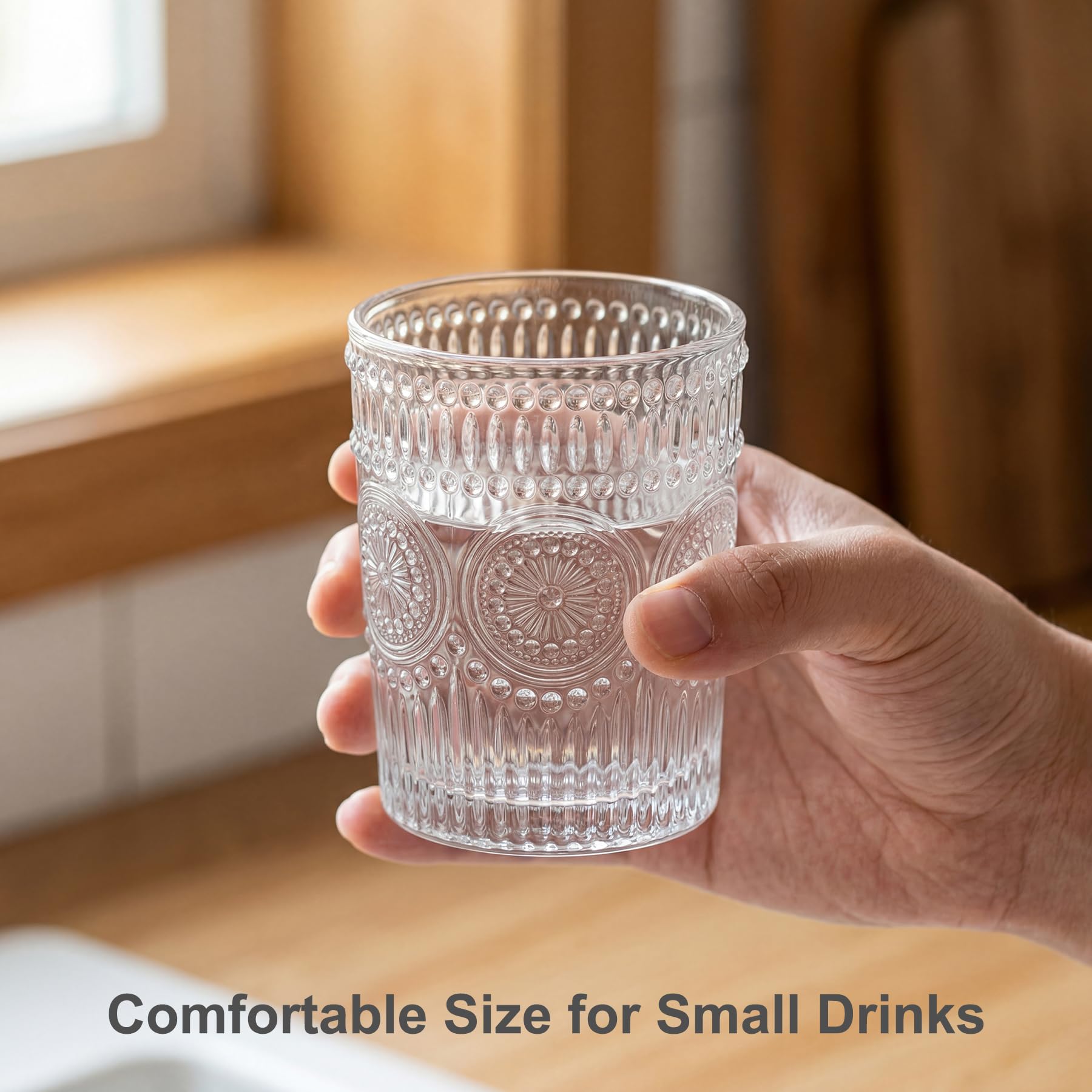 Amazon.com | Kingrol 6 Pack SMALL 9 oz Drinking Glasses, Vintage Embossed  Tumblers for Juice, Cocktails, Iced Tea: Tumblers & Water Glasses