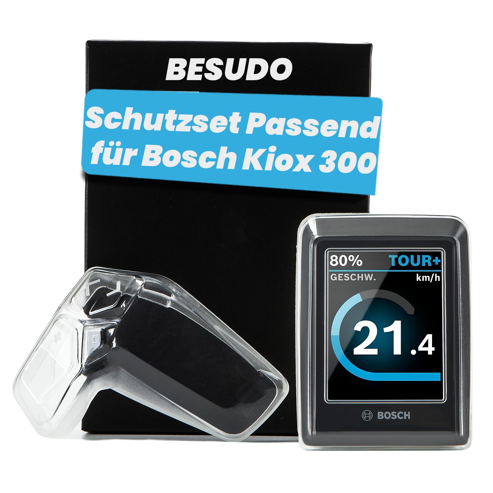 Kit Protection Écran Bosch Kiox 300 Besudo – Film TPU + Coque Néoprène Avec Mousqueton Pour Vélo Électrique