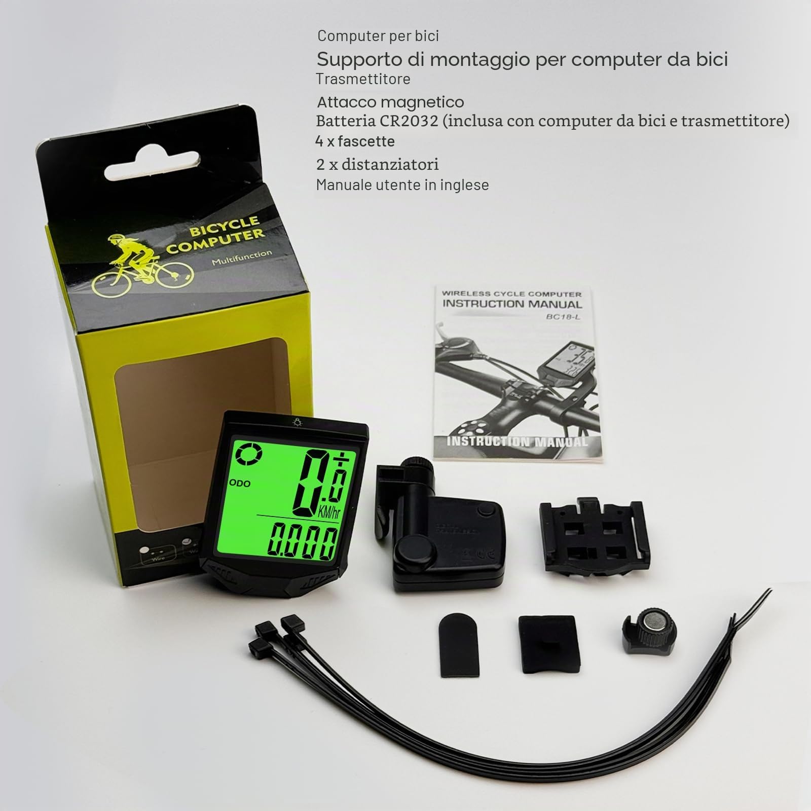 Contachilometri Bici Senza Fili IP66 Impermeabile Multifunzionale Wireless Ciclocomputer con 20 Funzioni LCD Display Avvio/Arresto Automatico Computer Bici per Distanza di Tracciamento,Velocità,Timer