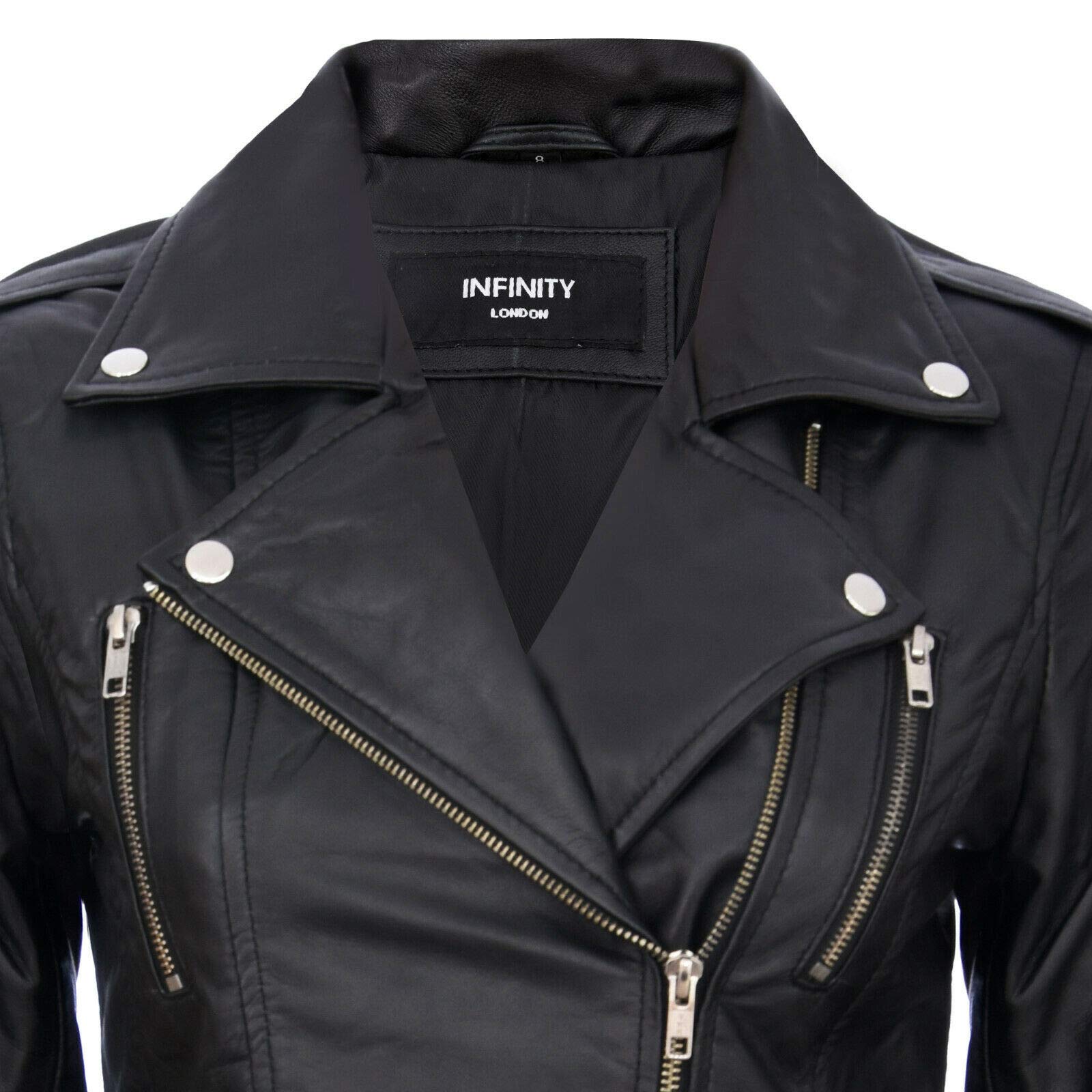Infinity Leather Chaqueta Motera Retro 100% Cuero Napa Para Mujer