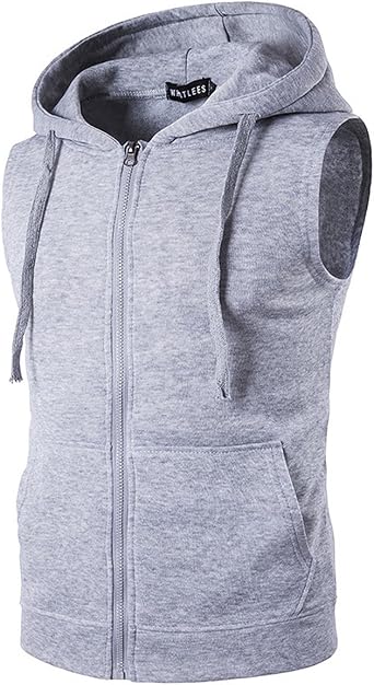Mens Hipster Hip Hop Sleeveless Sweatshirt Hoodie Zip Up Longline Tank Top Lightgrey, 2XL