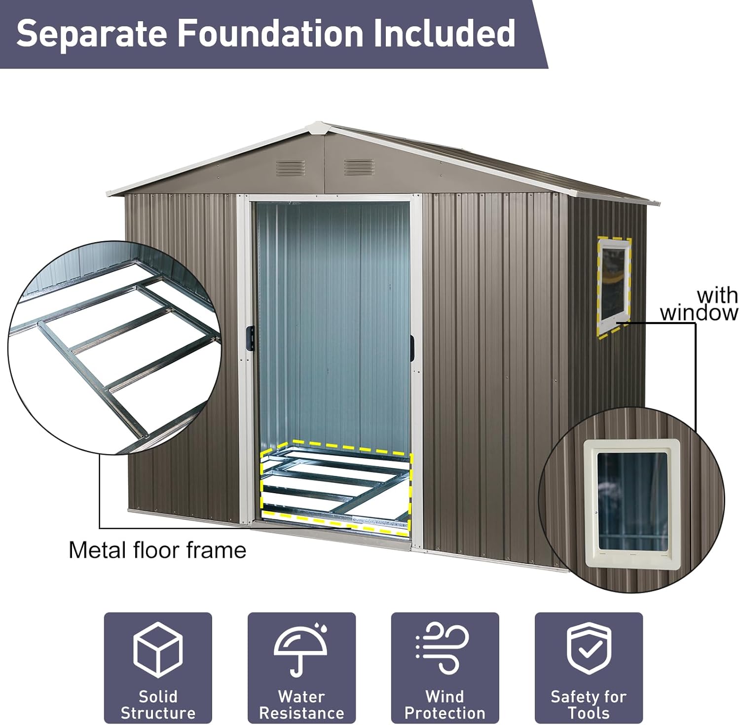 6x8ft Outdoor Storage Sheds, Vertical Storage Shed Waterproofs Galvanized Steel Storage House Outdoor Storing Tools for Patio Lawn Backyard Trash Cans 6x8ft Outdoor Storage Sheds, Vertical Storage Shed Waterproofs Galvanized Steel Storage House Outdoor Storing Tools for Patio Lawn Backyard Trash Cans