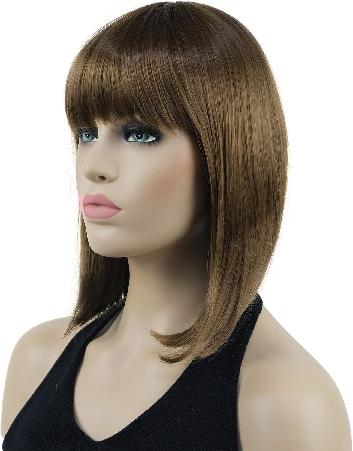 Lydell 10" Short Straight Bob Hair Wigs with Bangs Synthetic Hair Cute Wigs (12 Light Reddish Golden Brown) - Image 4