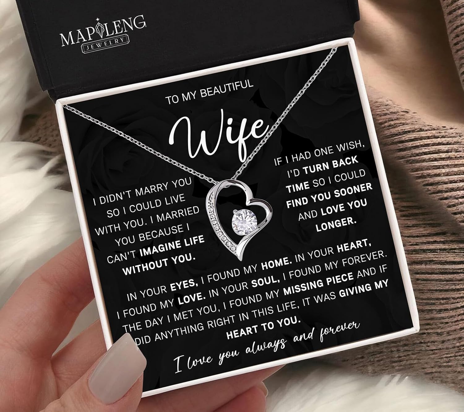 To My Wife – Heart Necklace from Husband with Heartfelt Message Card & Elegant Luxury Gift Box, A Meaningful Romantic Jewelry Gift for Anniversary, Birthday, Wedding, Christmas