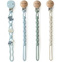 Moonkie Silicone Pacifier Clips for Baby Durable One-Piece Binky Holder, Mixed Styles Paci Clips, Baby Essentials for Newborn Boys & Girls - 4 Pack Bunny Bloom
