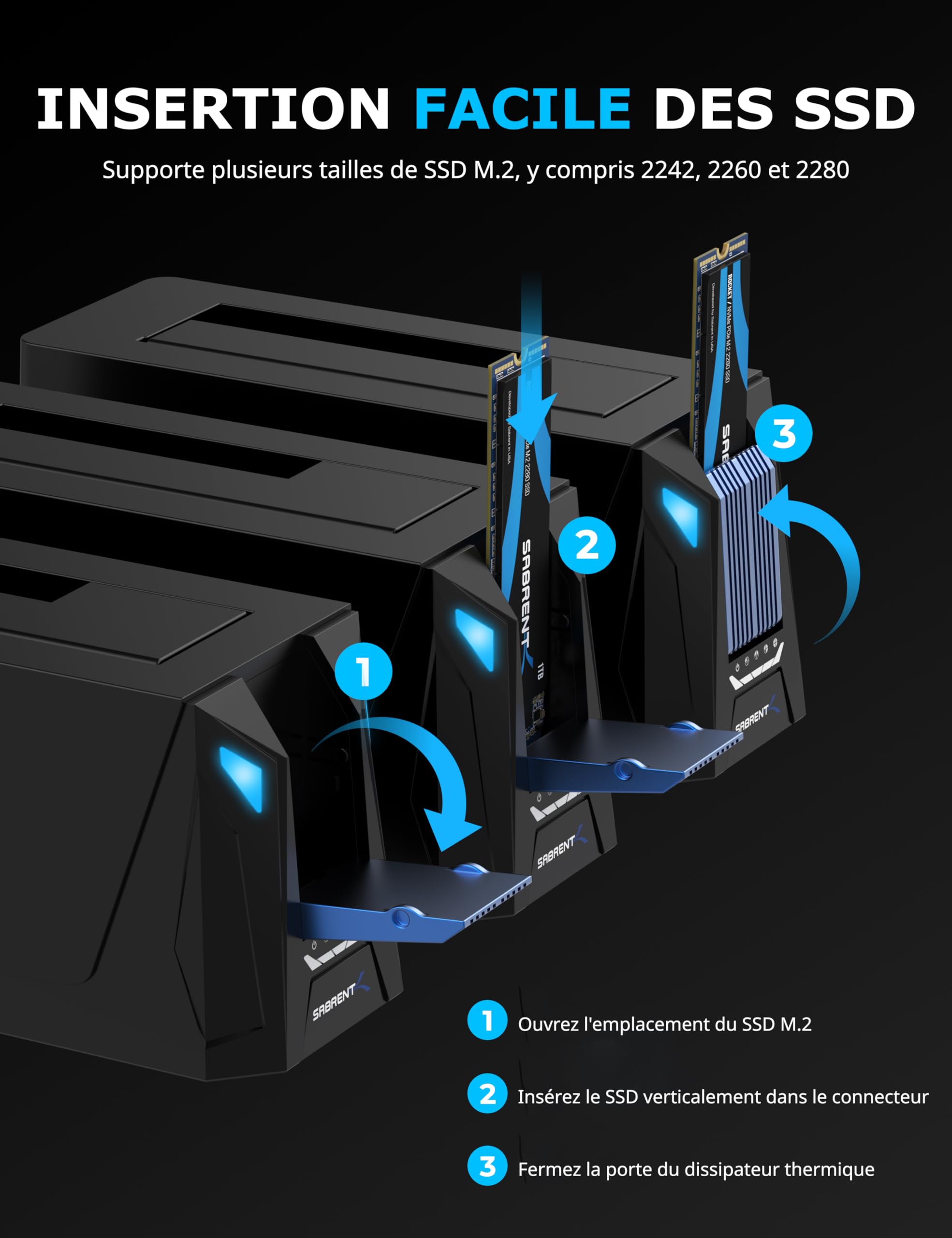 SABRENT USB C Docking Station for M.2 PCIe/NVMe et SATA 2.5/3.5 inch SSD & HDD avec clonage Hors Ligne, sans Outils, Supporte UASP, câble USB Inclus (DS-UNHC)