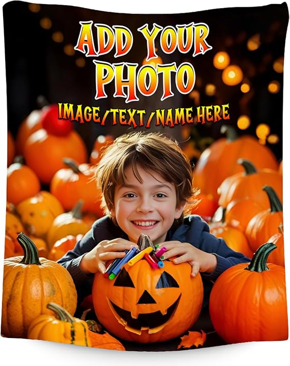 Personalized Blankets for Kids, Custom Blanket Gifts with Picture, Customized Photo Gifts, Warm Flannel Throw for Halloween Party Decoration (4 Sizes Choose)