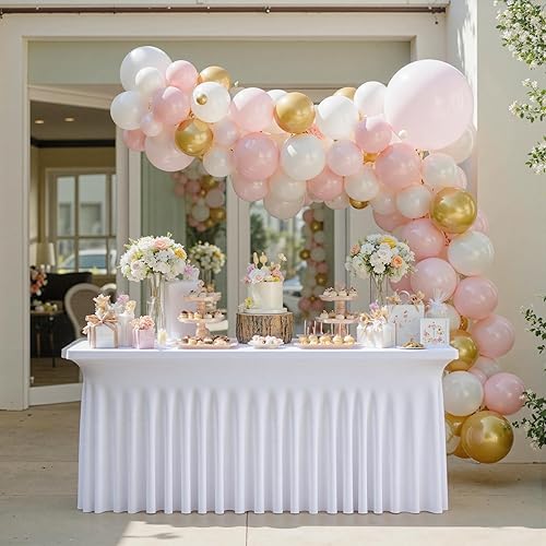 Miniatura 7 de Mantel de elastano blanco de 6 pies para mesas rectangulares de 6 pies, paquete de 2 manteles elásticos sin arrugas para fiestas, bodas, cumpleaños,