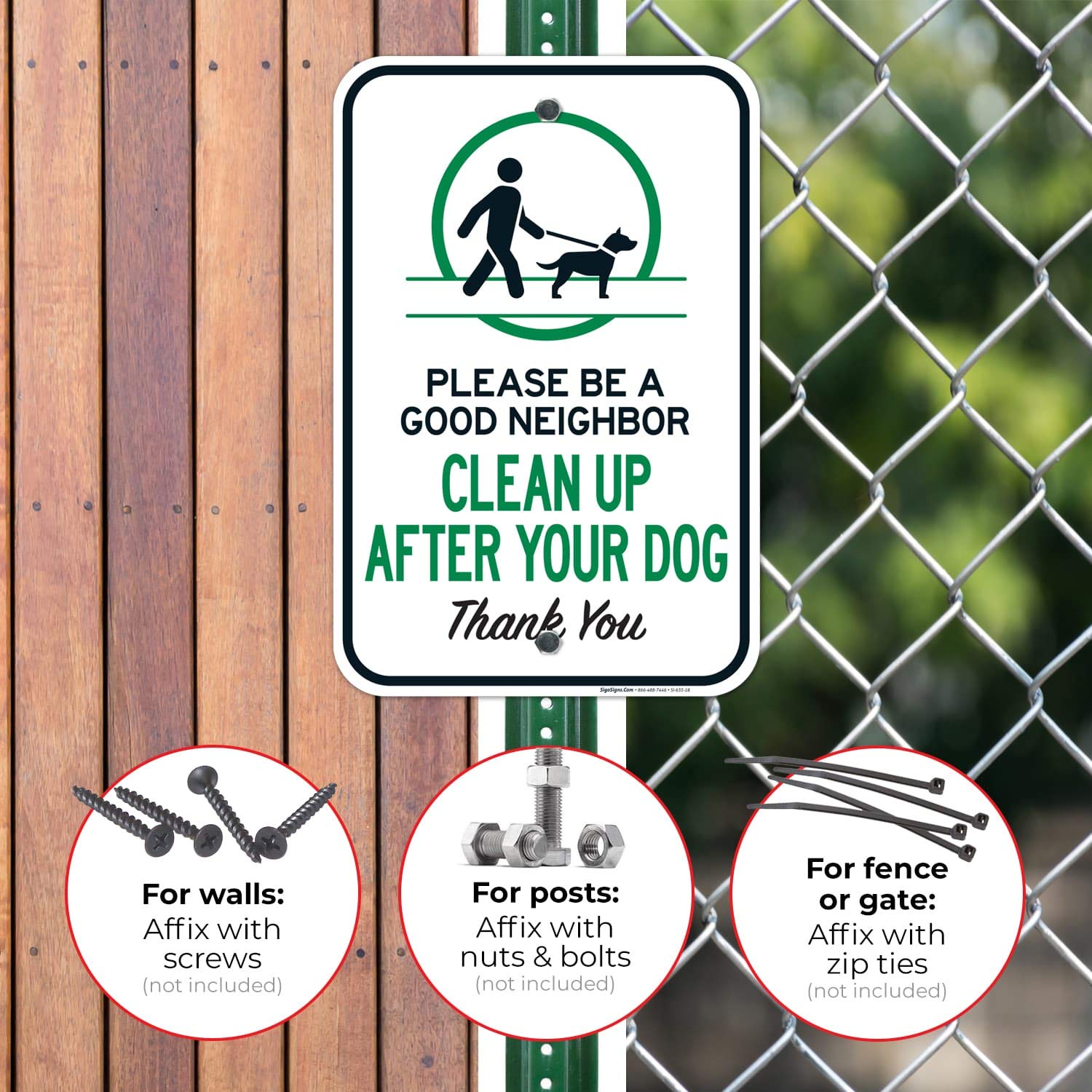 Clean Up After Your Dog Sign, Be A Good Neighbor Sign, 12x18 Inches, Rust Free .063 Aluminum, Fade Resistant, Made in USA