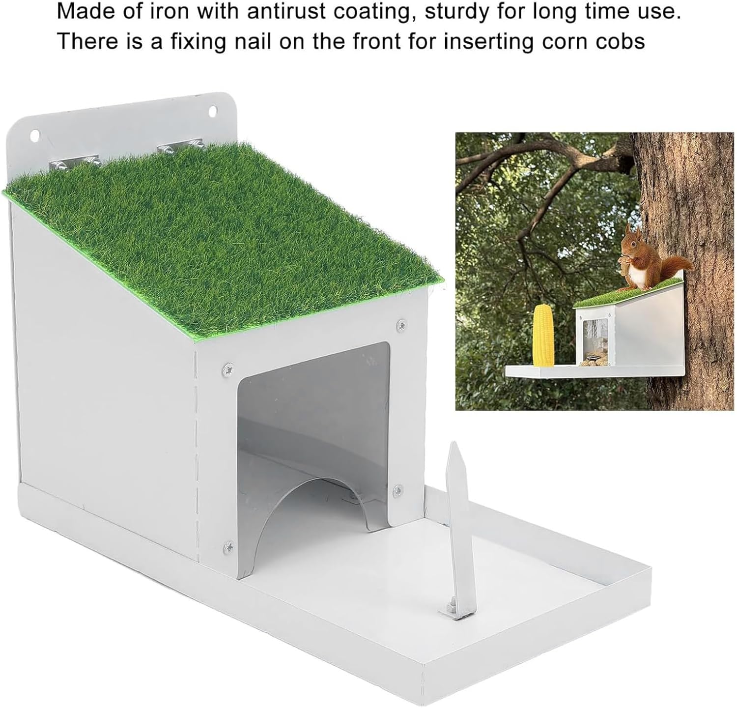 Squirrel Feeder - Metal Rustproof Waterproof Feeder with Lid | Easy Filling Garden Bird Feeders | Wall-Mounted Outdoor Feeders | for Garden Yard Farm Pathway Lawn Grassland Porch Backyard