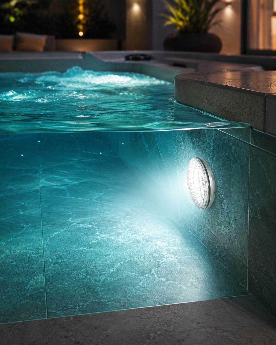 Foco Led Subacuático para Piscina PAR56 35W - Luz Blanca con Ángulo de 120°. IP68 Iluminación 12V CA/DC. Material estructura: Vidrio templado.