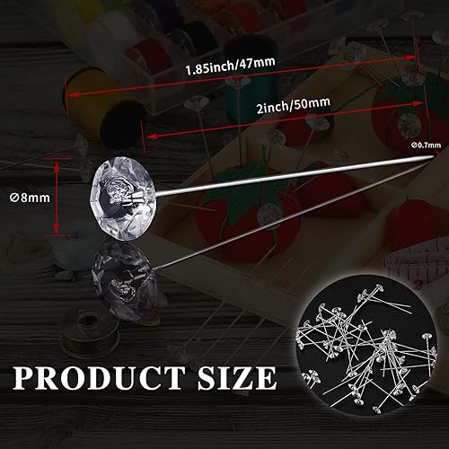 Miniatura 2 de Alfileres de ramillete de flores, alfileres de diamantes de imitación florales, cabeza de diamante de cristal, pasadores rectos transparentes para