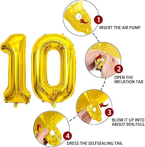 Miniatura 3 de Globo dorado con el número 10 de 40 pulgadas, globos grandes de Mylar para niños de 10 años de edad, decoración de fiesta de cumpleaños, boda,