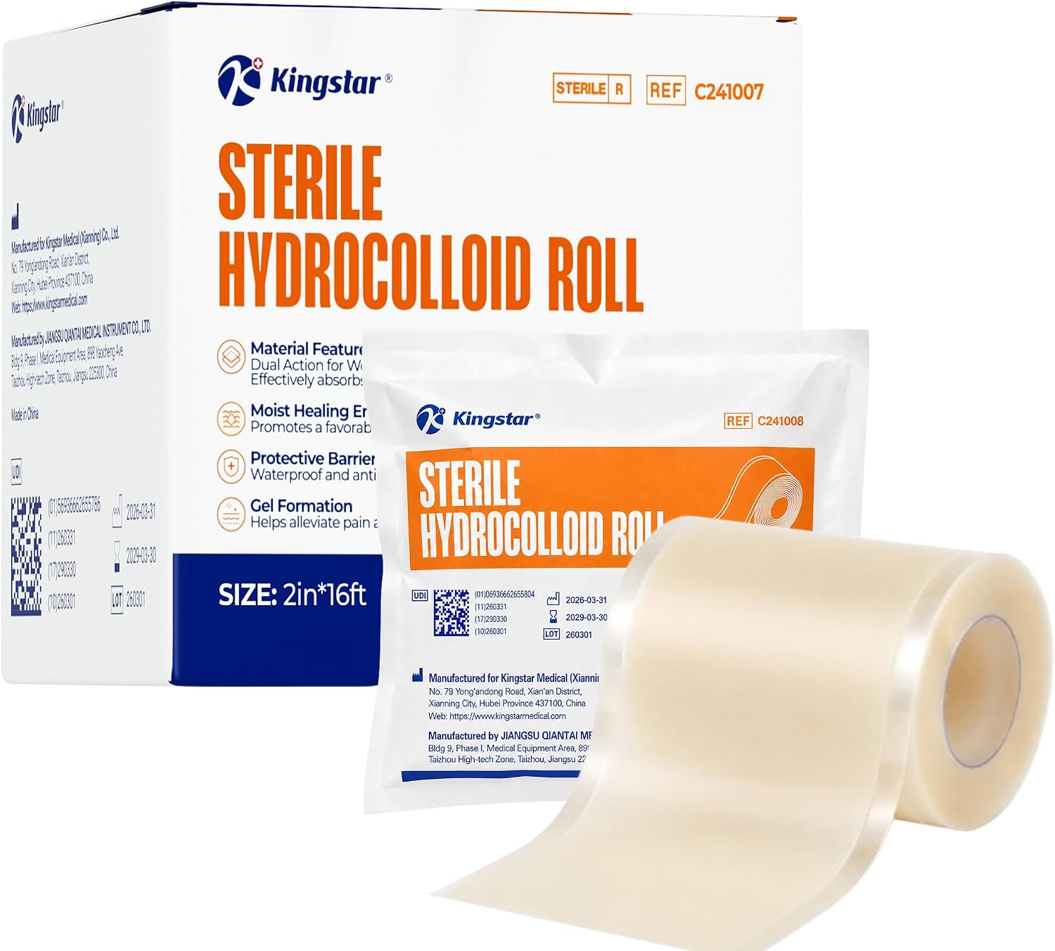 Hydrocolloid Bandage Roll, Waterproof Adhesive Dressing (2in*16ft) | Cut-to-Size with 5mm Peel-Edge, Ultra Absorbent for Face, Acne, Blisters, Sensitive Skin, Daily Household & Outdoor Care
