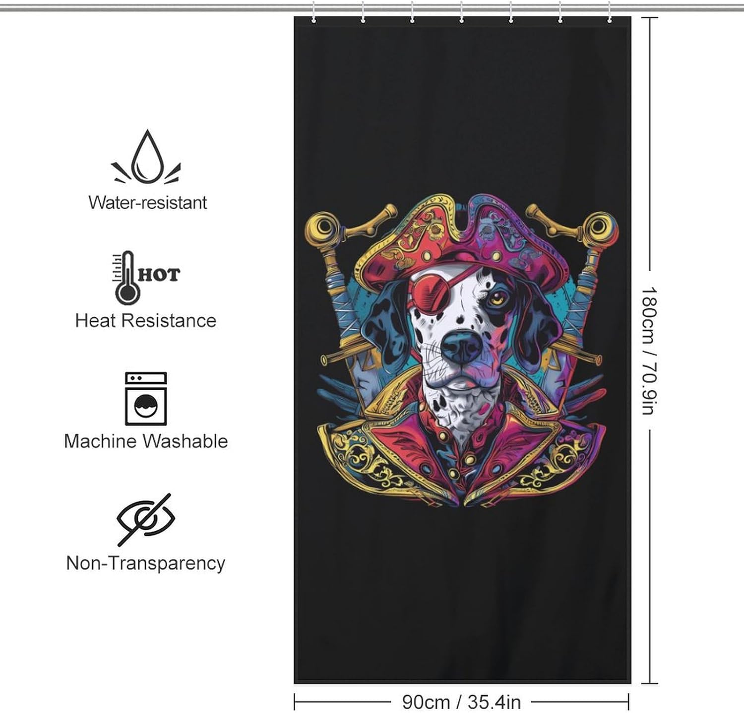 Dalmatian Dog Pirate Funny Shower Curtains Washable Bath Curtain Liner with Hooks for Bathroom Bath Tubs