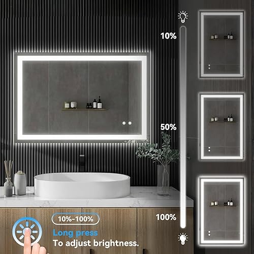 Miniatura 3 de Espejo de baño LED con luces, espejo de baño LED de 24 x 36 pulgadas, antiempañamiento, espejo inteligente iluminado regulable para montaje en