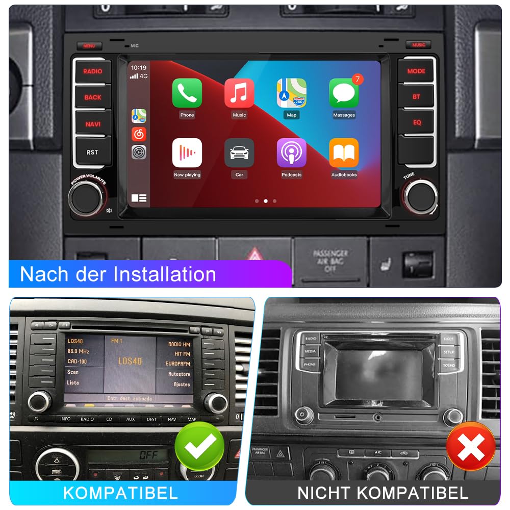 Junsun Android Autoradio für VW Touareg 2004-2011,Transporter T5 Multivan 2004-2009 2GB+32GB with 7 Zoll Touchscreen CarPlay, Android Auto, Bluetooth Navigtion Lenkradsteuerung