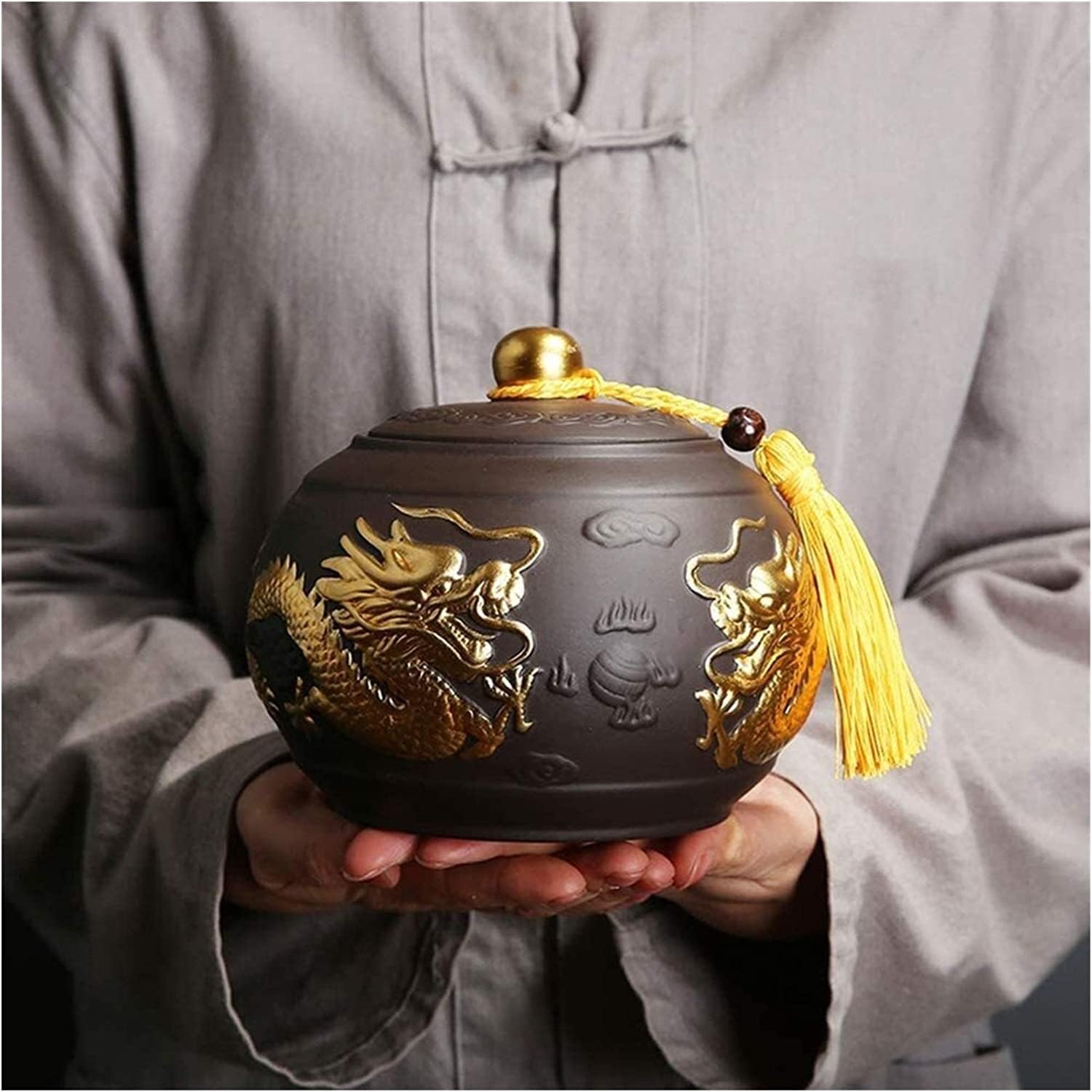 Adult Cremation Urns for Human Ashes, Keepsake Ceramic Funeral for Pet Urn Ashes, Memorial Burial Funeral Urn,Dragon Pattern,Red