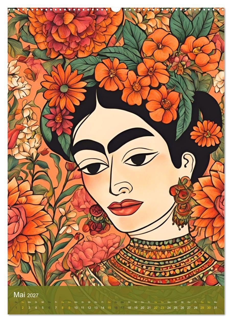 Gefangen in Normen. Frida Kahlo inspiriert. Flor de mi alma (hochwertiger Premium Wandkalender 2027 DIN A2 hoch), Kunstdruck in Hochglanz: Frida inspiriert – Stärke jenseits der Norm (CALVENDO Kunst)