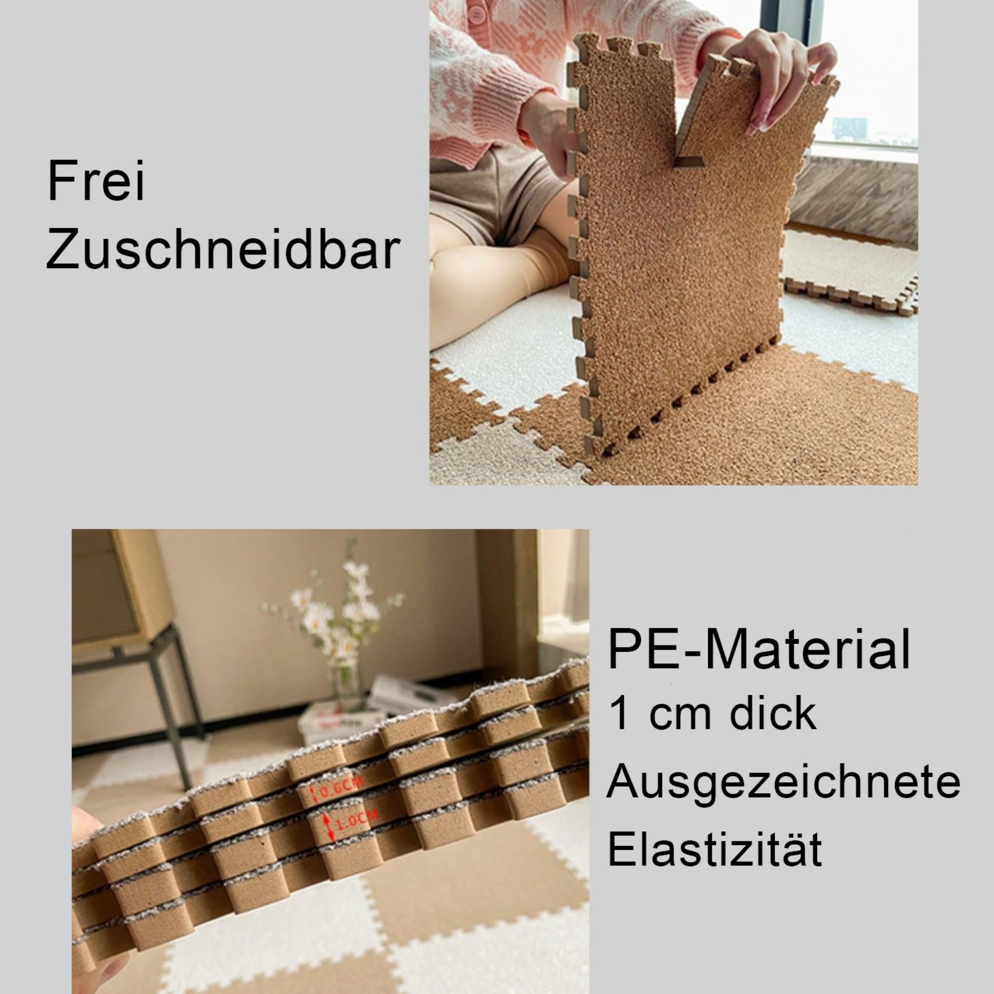 10 Stück Puzzleteppich, 30x30 cm Puzzle Teppich Matte, Wildleder Anti-Rutsch Schaumstoff-Bodenmatten für Schlafzimmer, Wohnzimmer (Dunkelgrau + Hellgrau)