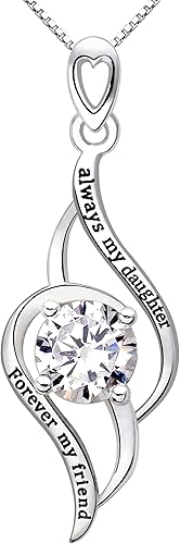 Collar con colgante de amor con circonita cúbica de plata "always my daughter forever my friend" ALOV Jewelry, Metal, Circonia cúbica