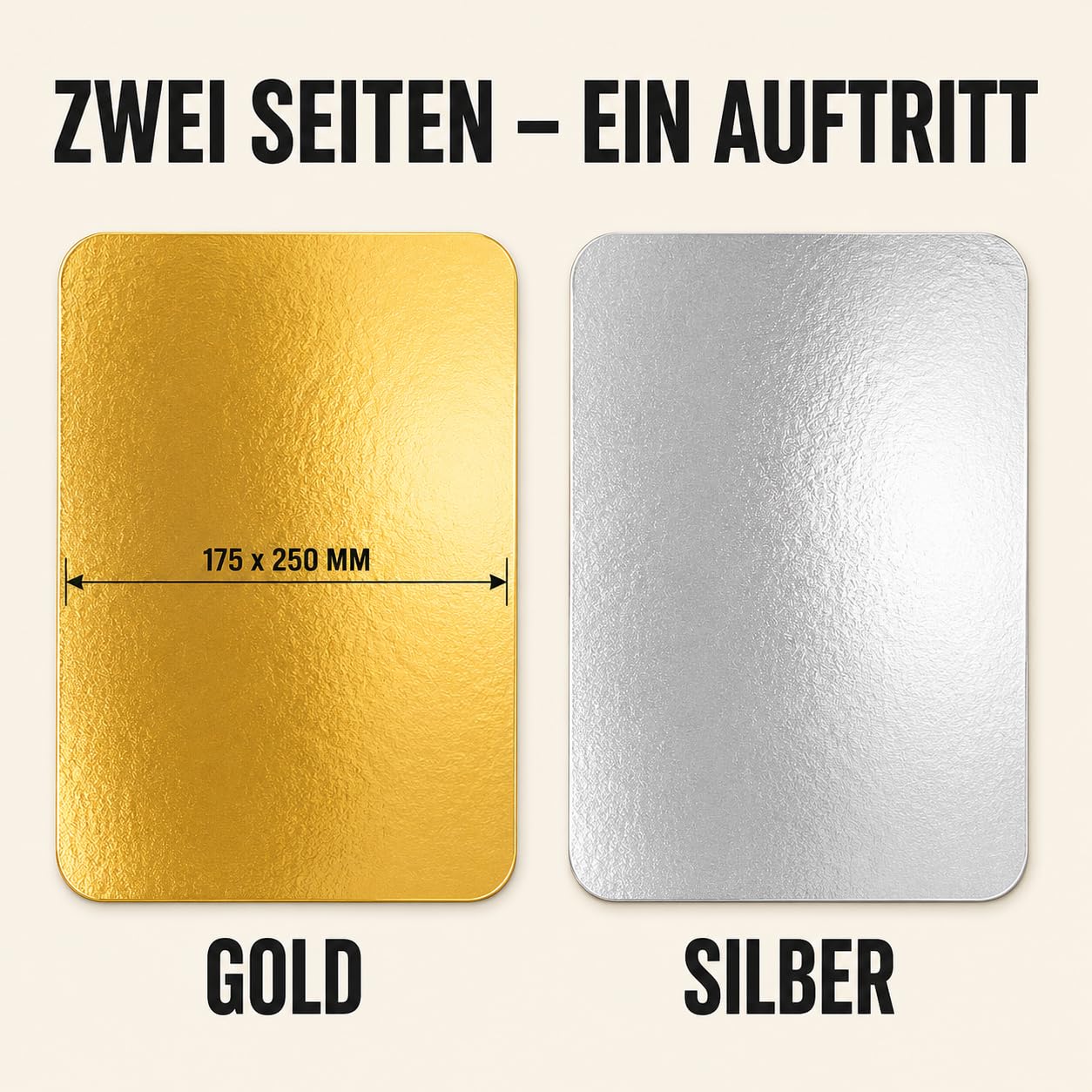 ZENIC | Tortenunterlage Rechteckig | 100 Stück | 175x250 mm | Gold & Silber