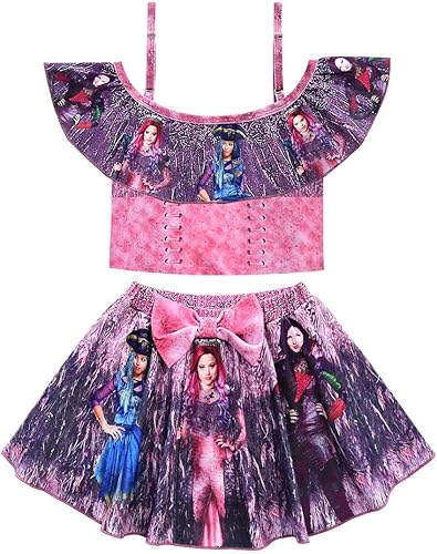 N-A Descendientes Traje de baño Bikini Conjuntos para Niñas Princesa 2 Piezas Volantes Trajes de baño Dibujos animados Impreso Traje de baño