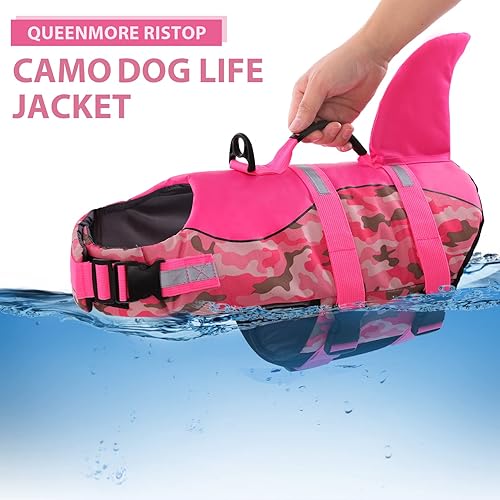 Miniatura 8 de Queenmore Chaleco salvavidas para perros Ripstop, chaleco de seguridad ajustable con alta flotabilidad y asa de rescate duradera para perros