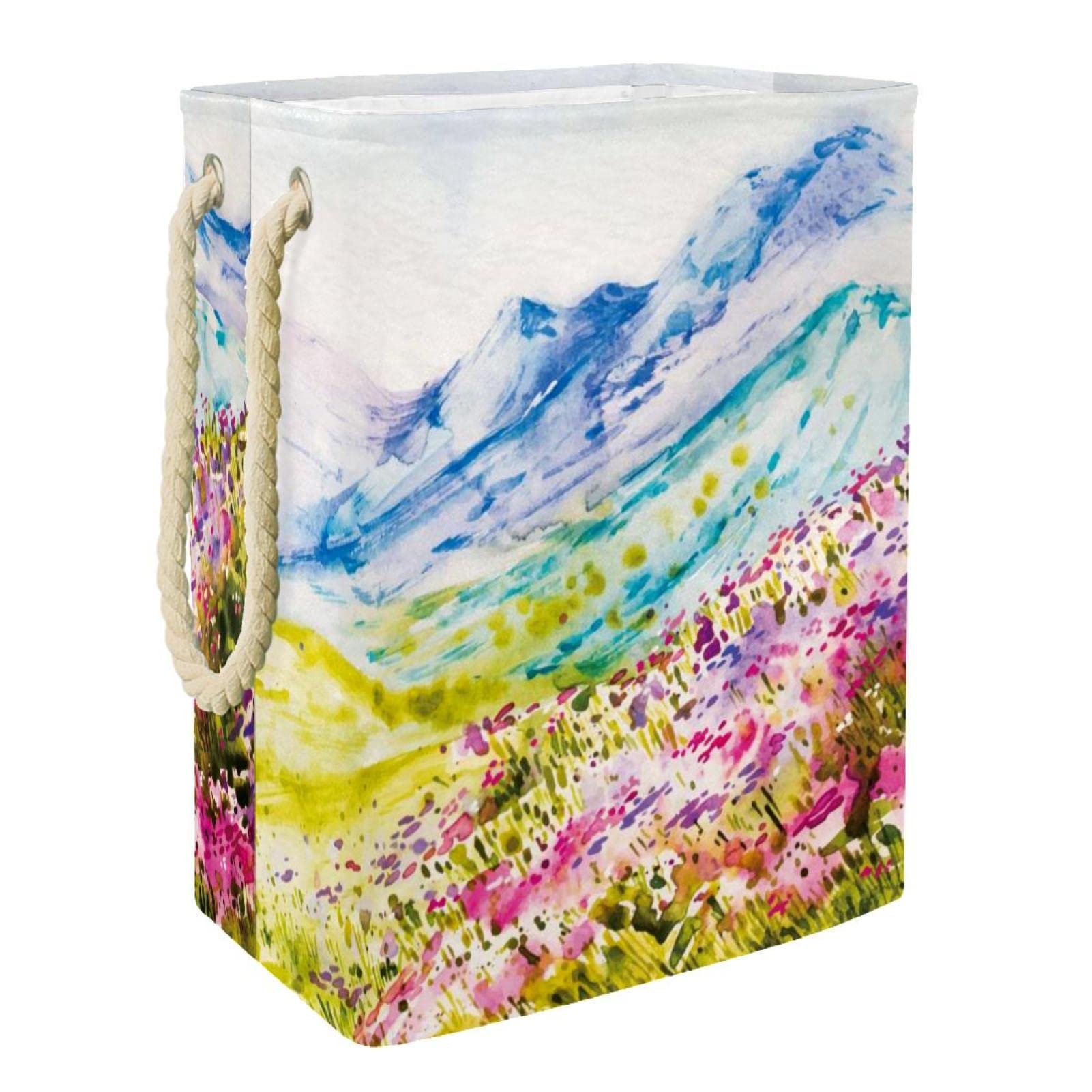 Panier à linge imperméable aquarelle fleurs de montagne pour rangement maison