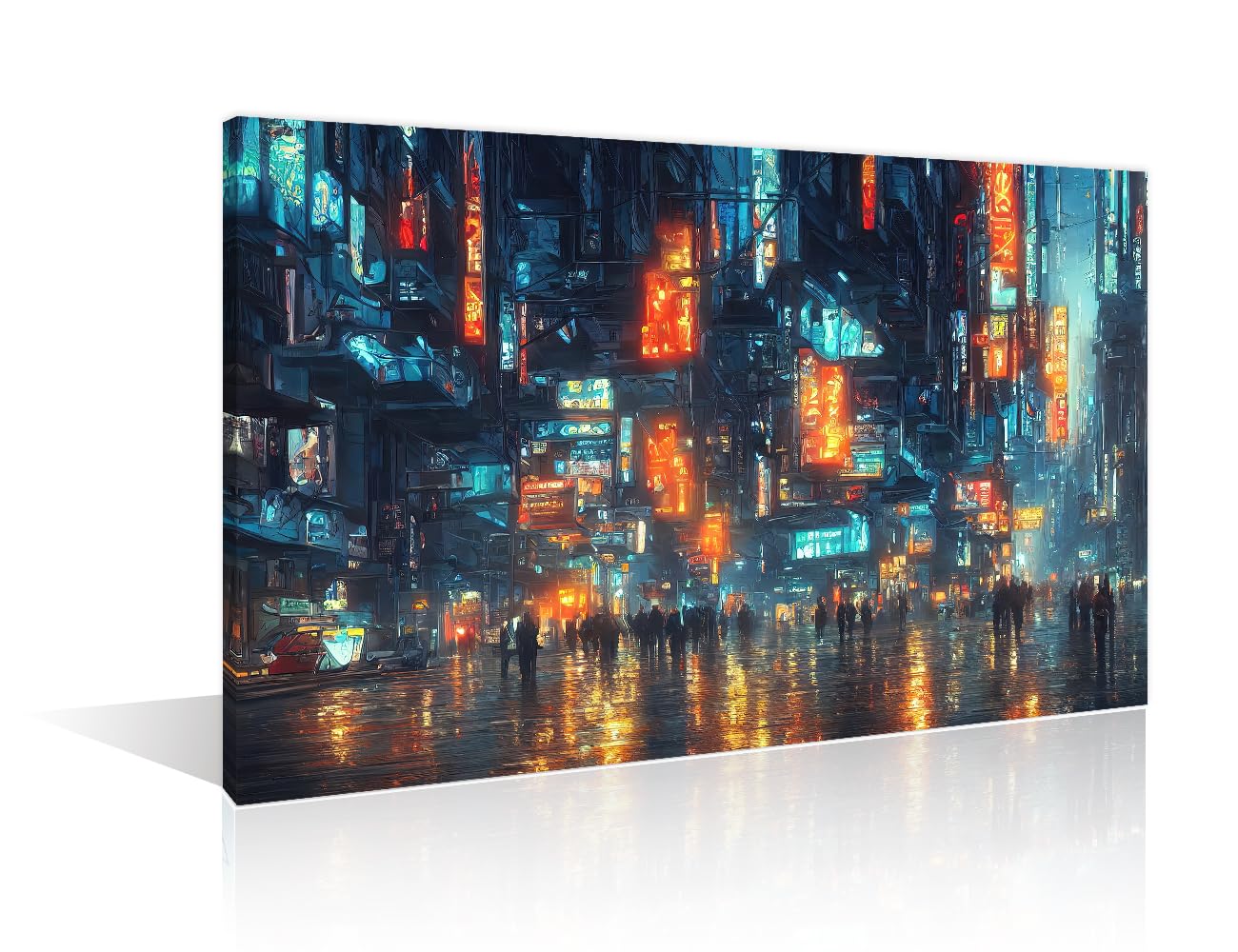 TISHIRON Office Decor Streets of Cyberpunk City Artwork Wall Decor 1 Pieces Fantastic City of the Future Wall Decor for Bedroom, Living Room, Office. Framed Ready to Hang (24" Wx36 H) — image 1
