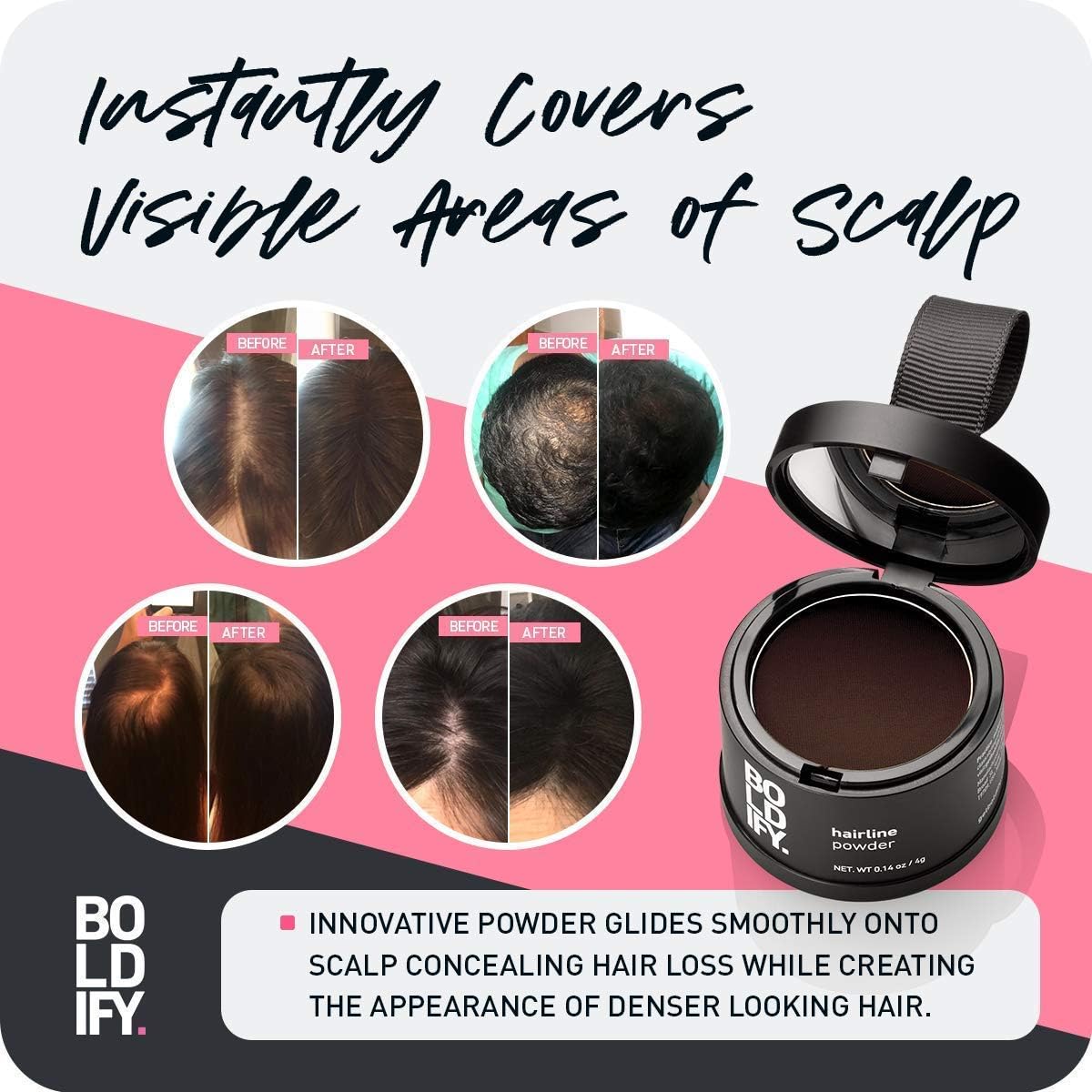 BOLDIFY Hairline Powder, Root Touch Up Hair Color for Gray Coverage, Bald Spot Concealing Hair Powder for Women and Men - Image 5